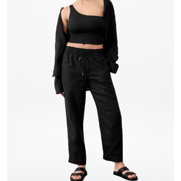 Athleta Retreat Hi Rise Linen Wide Leg Pants Beach Cabo Relaxed Black Sz 1X - Picture 3 of 8